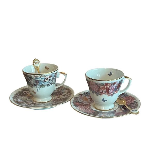 Bradford Exchange Lena Liu greetings teacup,spoon and saucer set for 2 - Picture 14 of 15